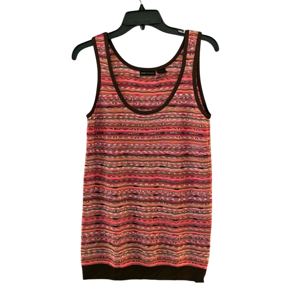 Grace Dane Lewis Knit Tank Top Womens M Pink Brown Striped Shiny Y2K Sleeveless